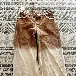 Cosmina Brown Ombré Wide Leg Jeans Raw Hem High Rise NWT